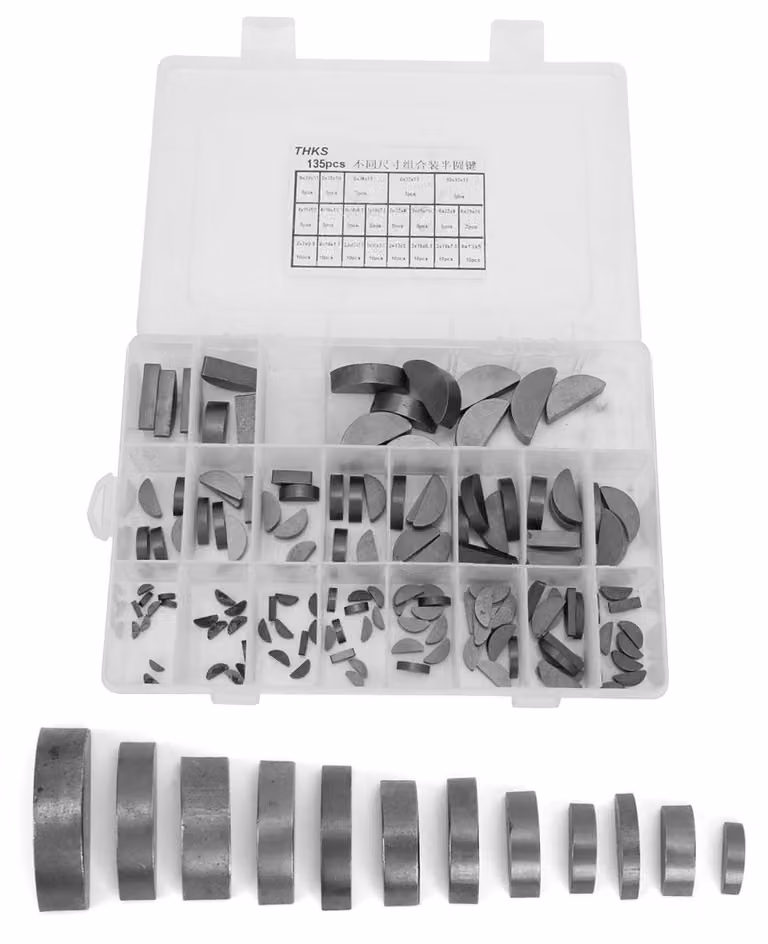 Set di chiavi Woodruff, 135 pezzi - 21 misure - Acciaio inossidabile - Contenitore di stoccaggio - Chiavi a mezzaluna - Set di utensili - Diverse dimensioni