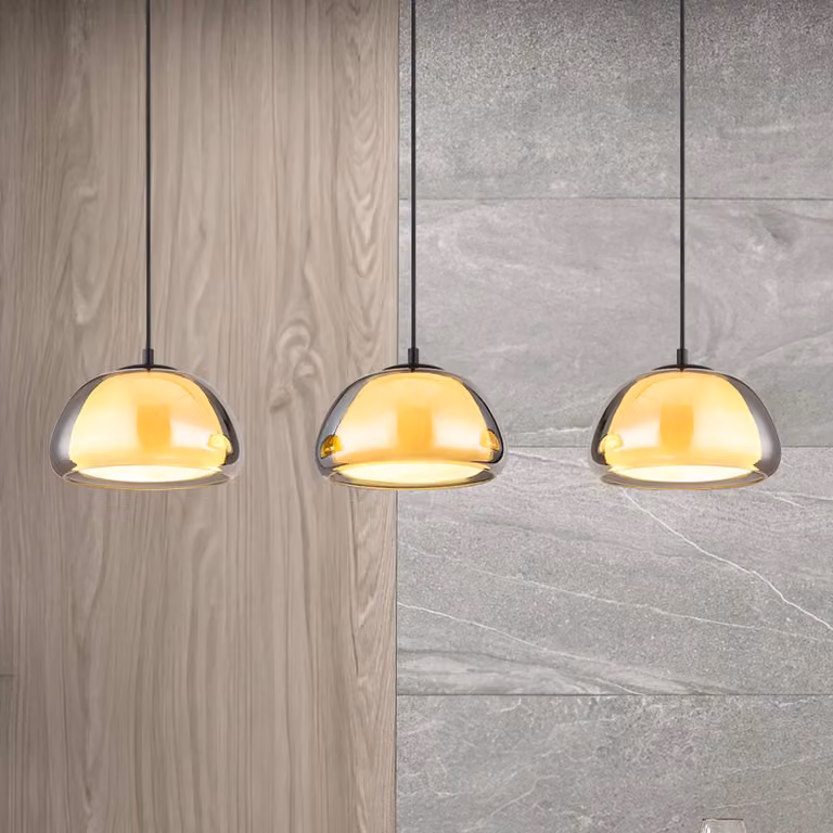 Globo Lampada a sospensione in vetro Jella, dimmerabile, Alluminio / Grigio / Zincato, Soggiorno / Sala da pranzo, Vetro, Moderno, Lampada a sospensione