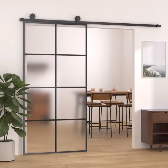 Porta Scorrevole Industrial vidaXL in Vetro e Alluminio Nero L: 102,5 cm, H: 205 cm