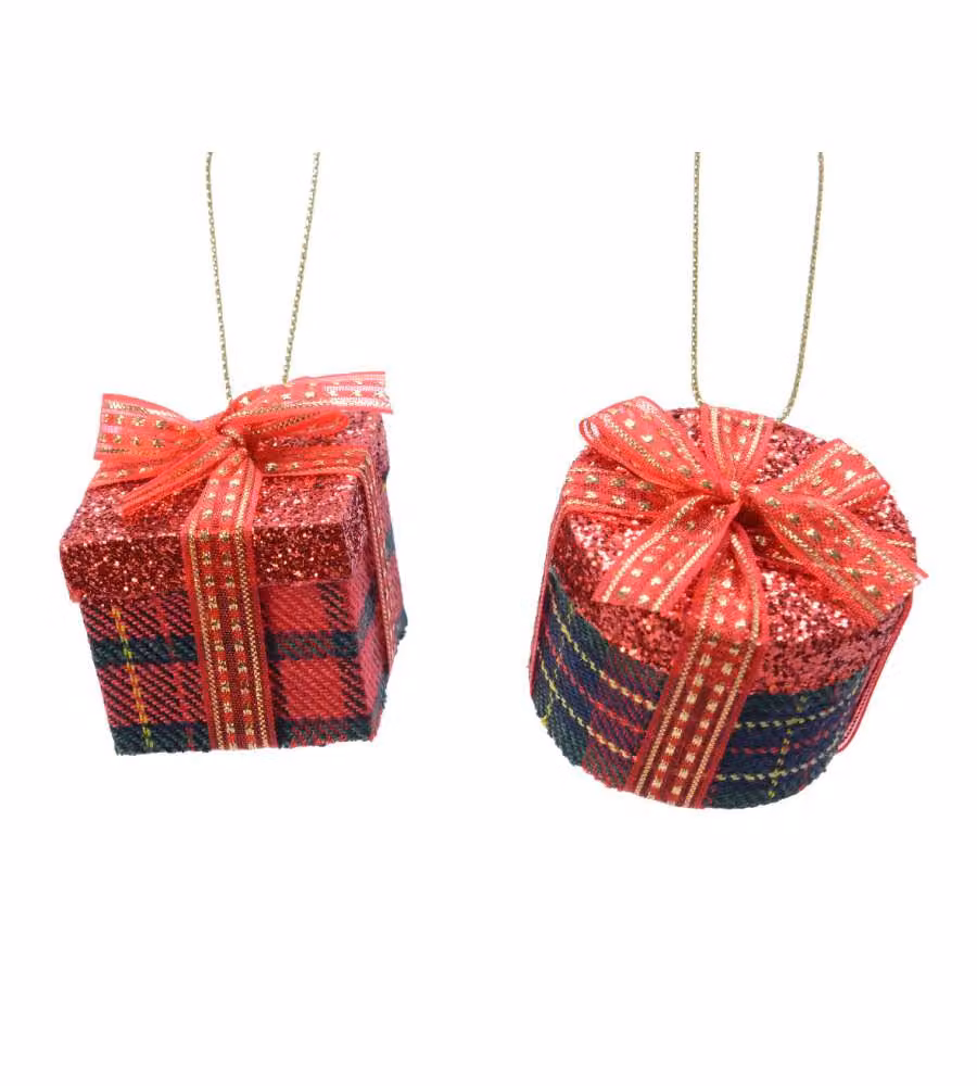 Decoris Addobbo Natalizio Giftbox Rosso in Plastica - 4,2x3,7 cm