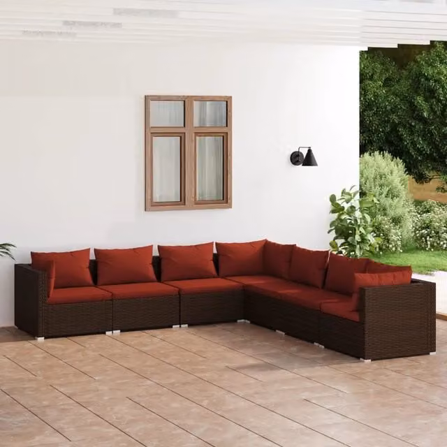 Set Divani da Giardino 7 pz con Cuscini in Polyrattan Marrone 3101747