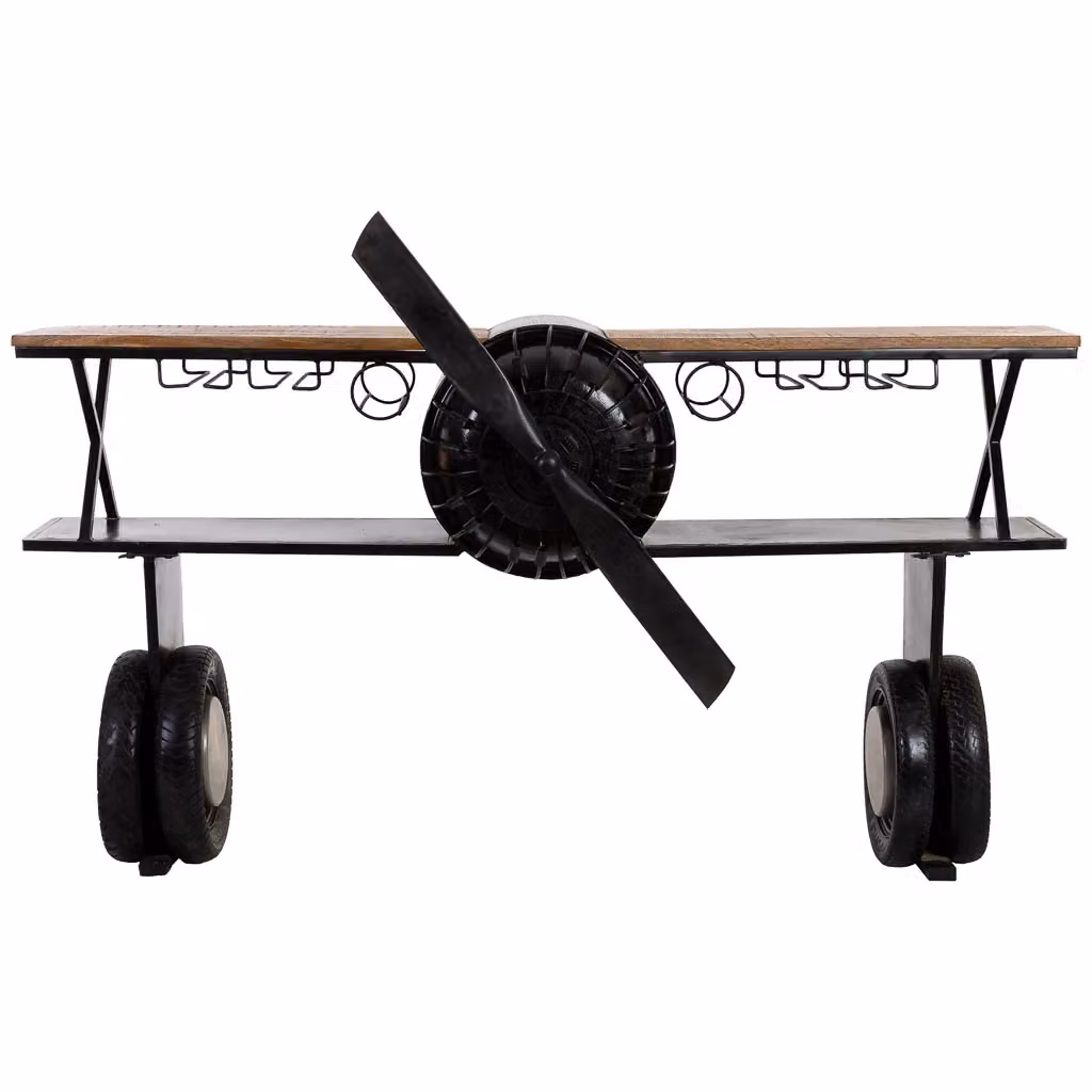 Mobile bar portabottiglie Wanderlust Deco in stile industrial con ruote, legno di mango e metallo nero, L: 180 cm, P: 58 cm, H: 98 cm – 2