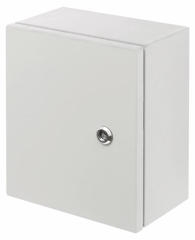 Quadro di distribuzione esterno - scatola di derivazione elettrica a parete - 25x30x15 cm - impermeabile e chiudibile a chiave - acciaio laminato a freddo - grigio