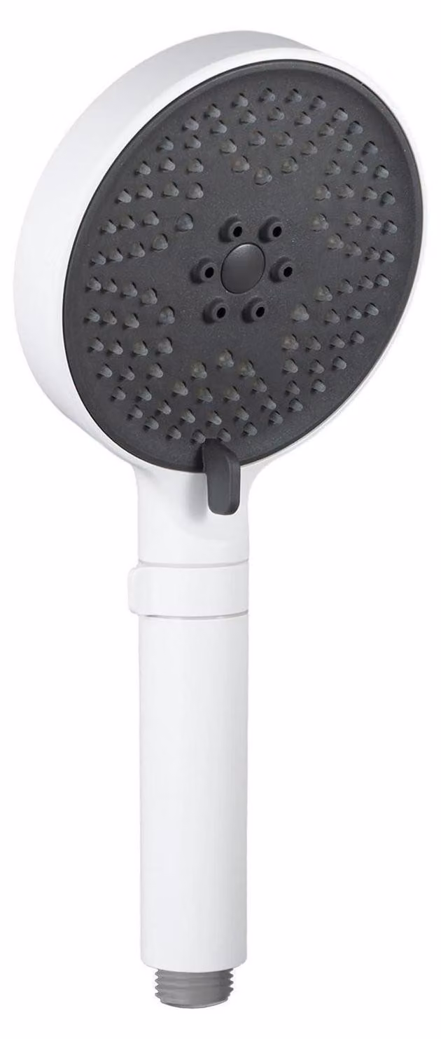 Rubinetto manuale bianco, 3 tipi di getto, regolatore di flusso continuo, conforme alla norma EN1112, classe Z