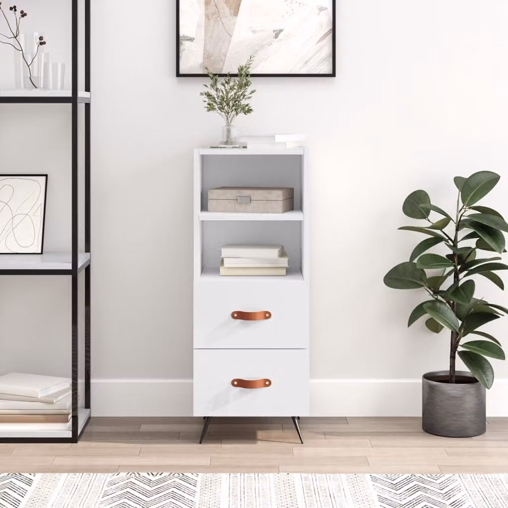 Credenza moderna vidaXL in legno bianco lucido, sospesa a parete, L: 34,5 cm, P: 34 cm, H: 90 cm