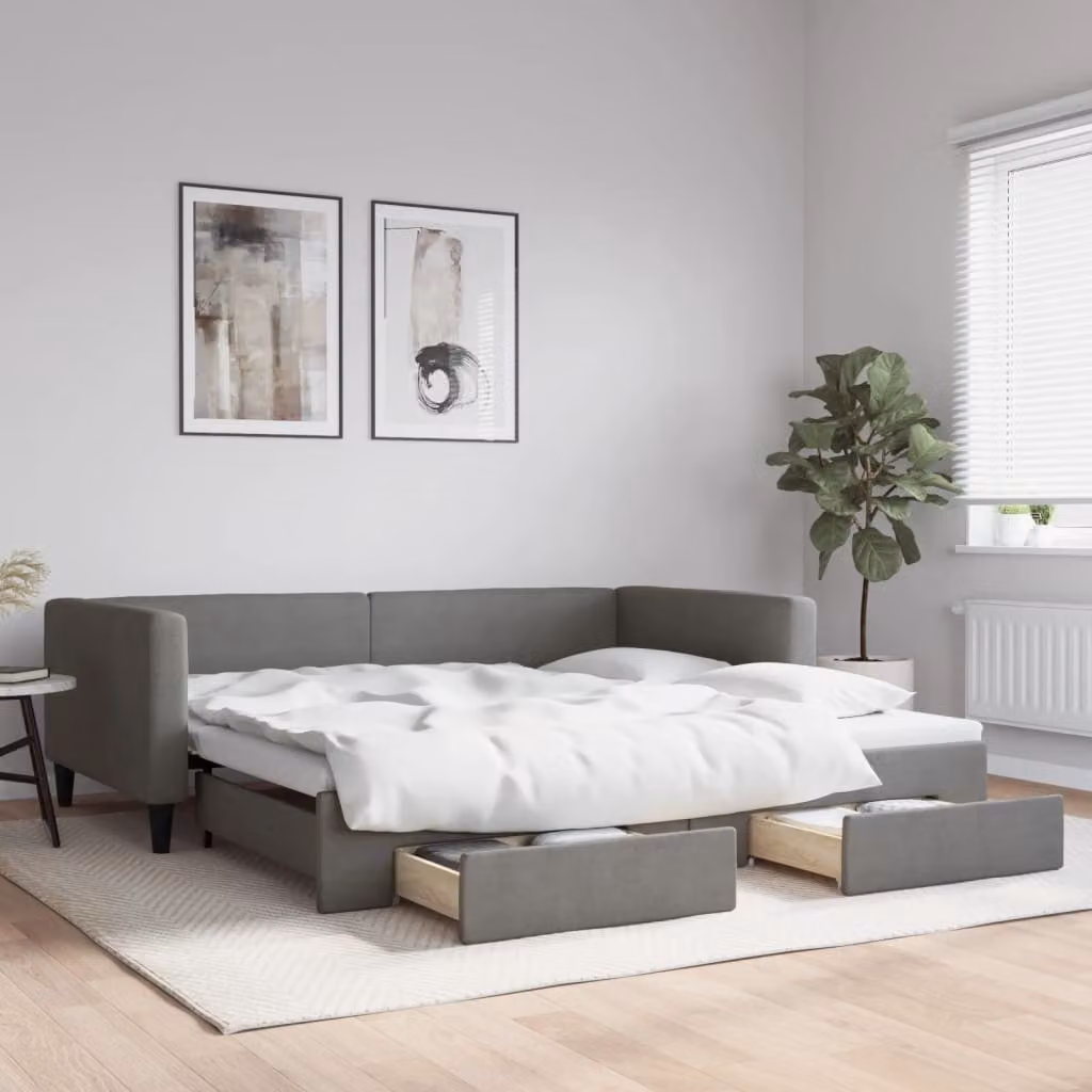 vidaXL Divano Letto Moderno con Cassetti Estraibili in Tessuto Grigio L: 200 cm, P: 100 cm, H: 68 cm