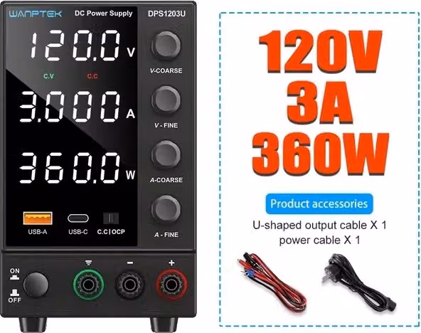 Alimentatore DC, tensione e corrente regolabili, display digitale, DPS1203U