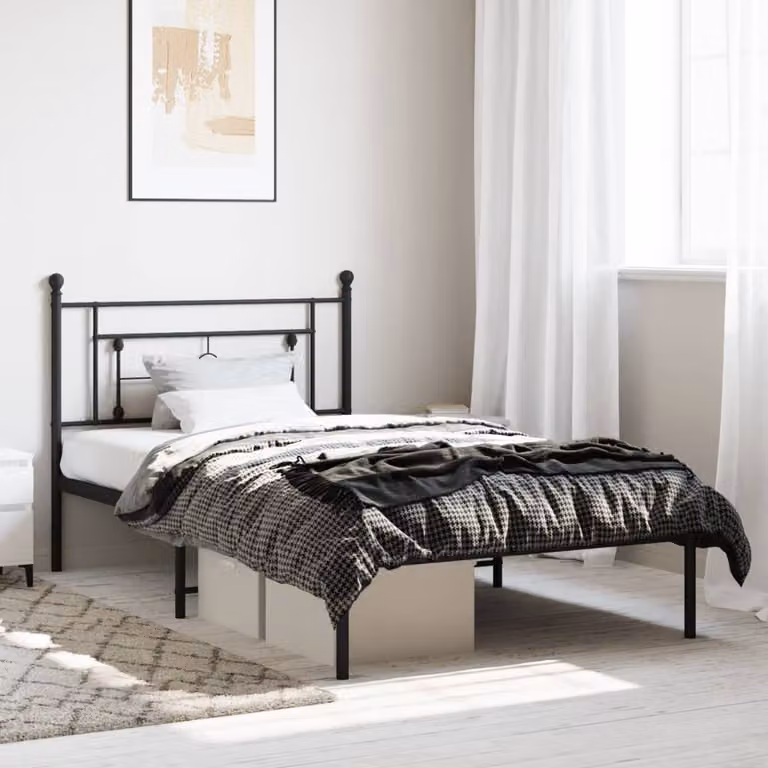 vidaXL Giroletto con Testiera in Metallo Nero L: 112 cm, P: 207 cm, H: 97 cm