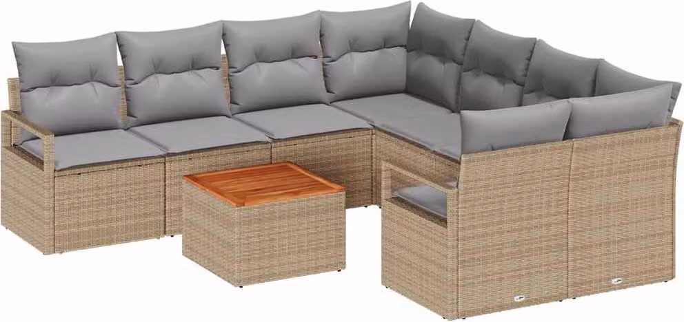 Set Divano da Giardino con cuscino 9 pcs Beige polyrattan