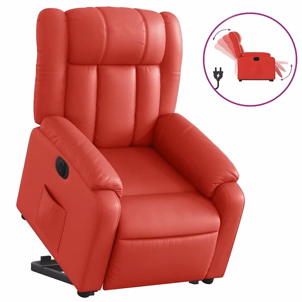 vidaXL Poltrona Alzapersona Elettrica Reclinabile in Similpelle Rossa con Braccioli – 2