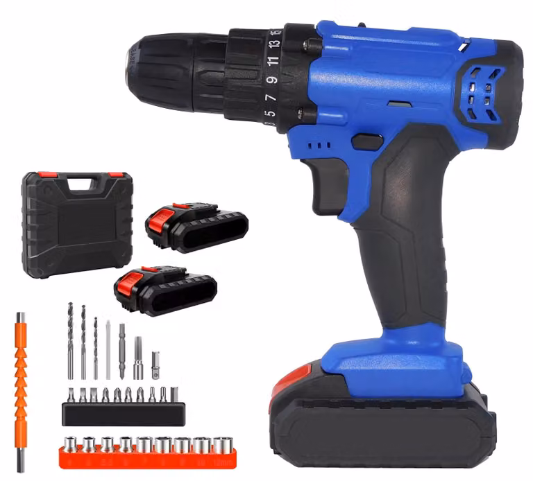 Trapano avvitatore a batteria - 21 V - Avvitatore a batteria - Motore brushless - 2 batterie da 1500 mAh - Caricabatterie - Coppia di 45 Nm - 2 velocità - Set da 26 pezzi