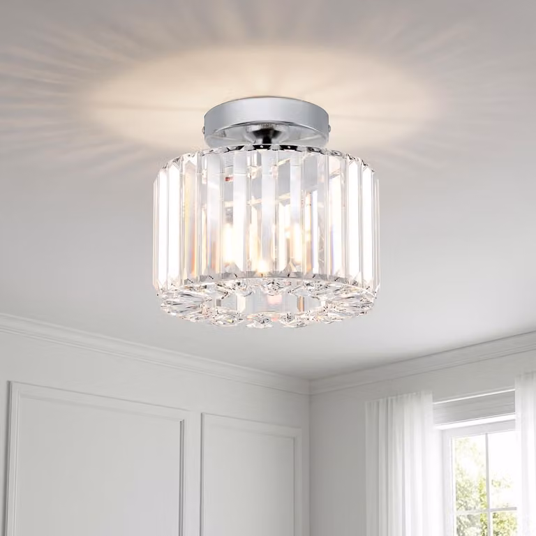 Lampada da soffitto moderna in cristallo, stile vintage, con struttura in cristallo, portalampada E27, ideale per cucina, soggiorno, camera da letto, corridoio, colore argento