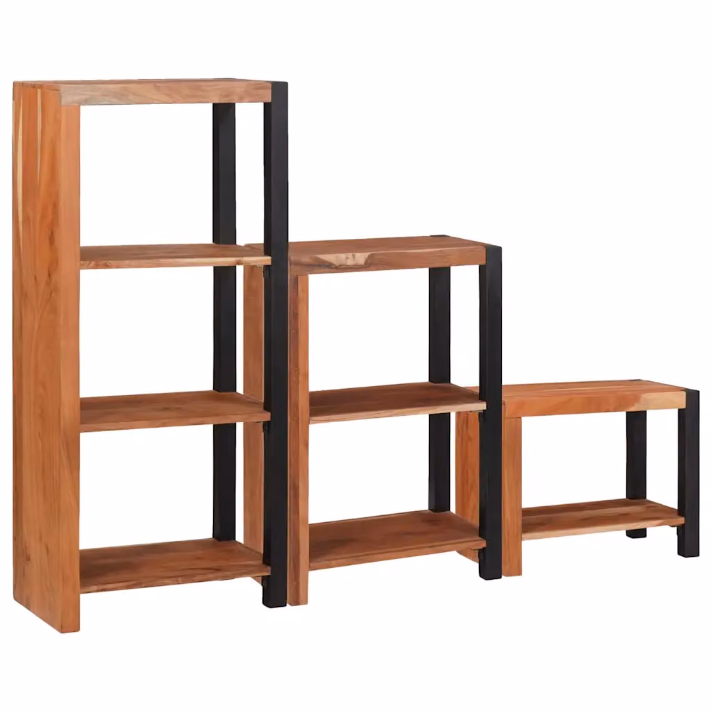Set di 3 librerie vidaXL moderne con 6 livelli in legno di acacia e metallo, colore marrone e nero, L/P/H: 50 x 30 x 110 cm