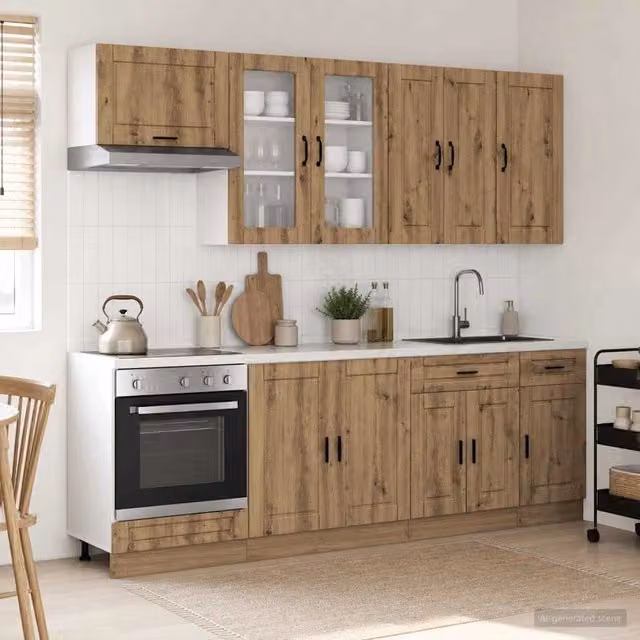 Unità Cucina Moderna vidaXL in Legno Rovere Marrone con Ante a Battente e Mensole Aperte – 1