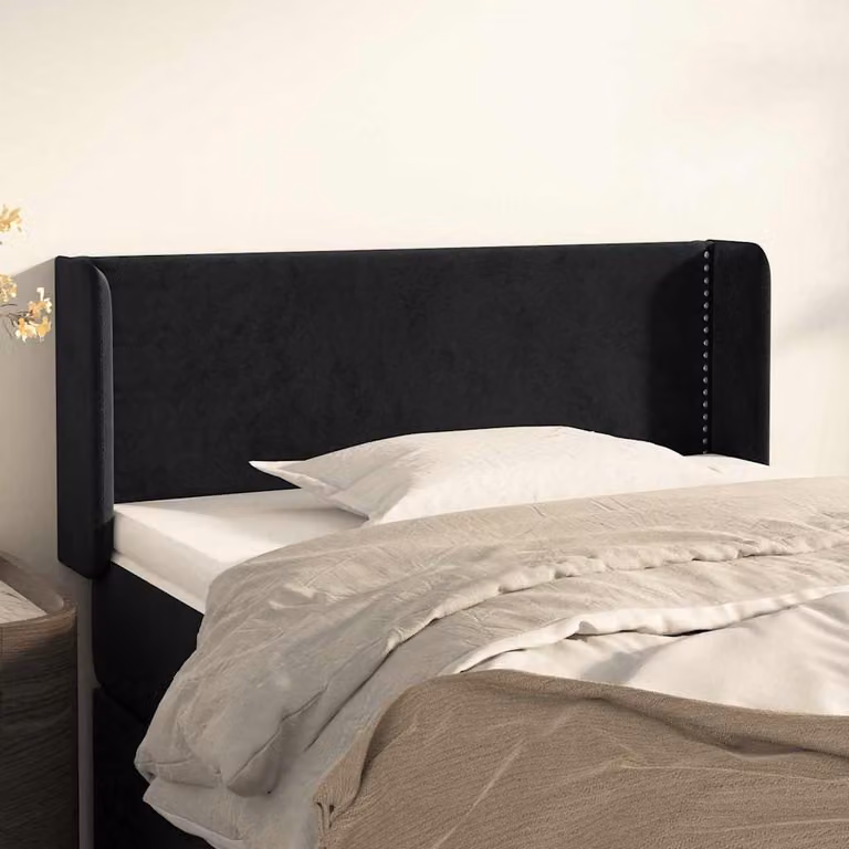Testiera per letto con design ad orecchio vidaXL in velluto nero, L: 103 cm, P: 16 cm, H: 78-88 cm