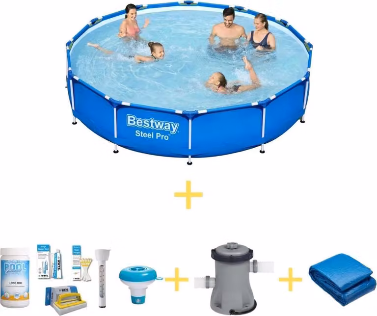 Bestway Pool - Steel Pro - 366 x 76 cm - Include pacchetto di manutenzione WAYS, pompa filtro e telo di fondo