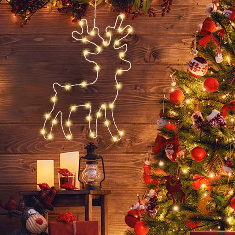 Decorazione per finestre a LED, con 34 lampadine bianco caldo, dotata di telecomando e 8 modalità