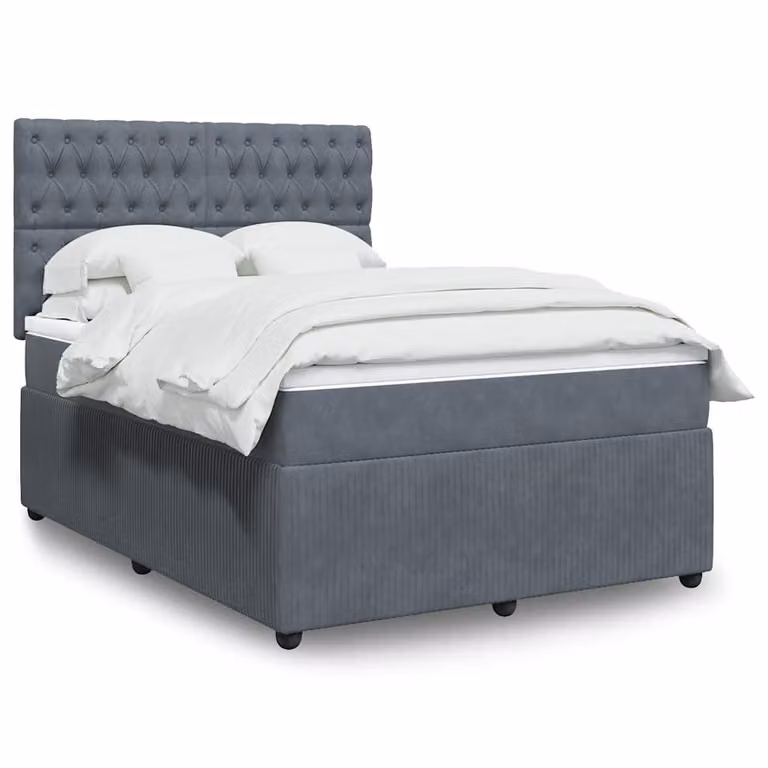 vidaXL Giroletto a Molle con Materasso Ibrido in Velluto Grigio L/P/H: 140 x 200 cm
