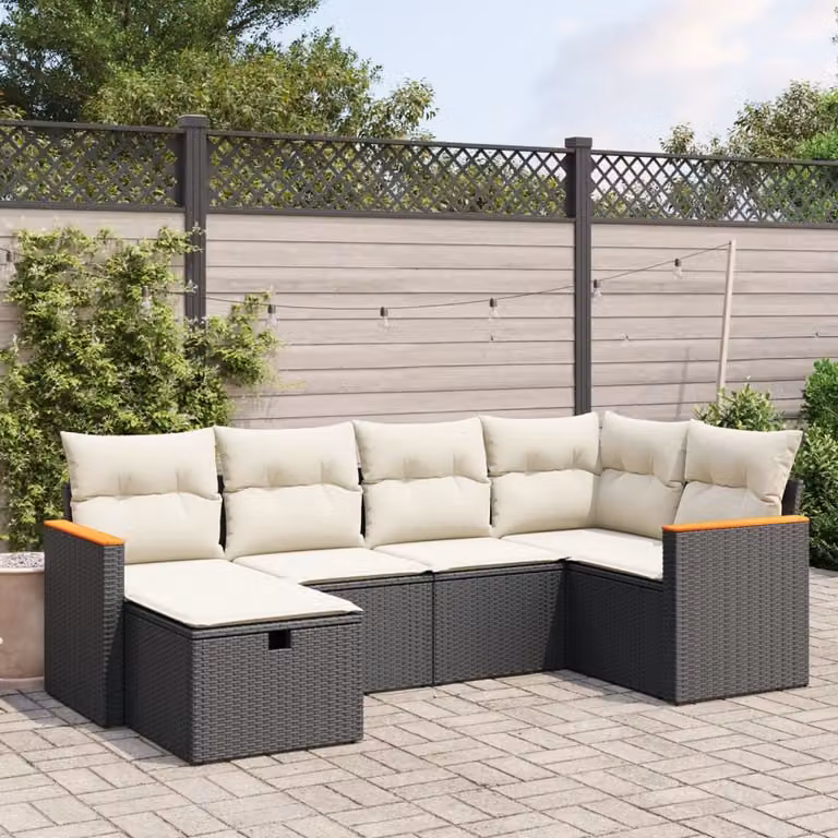 vidaXL Set Divano da Giardino a L 6 pz con Cuscini Nero in Polyrattan e Acciaio