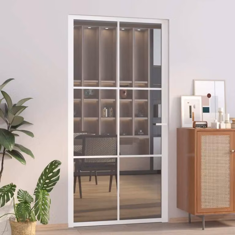 Porta interna The Living Store 102,5x201,5 cm Vetro di sicurezza temperato bianco e alluminio