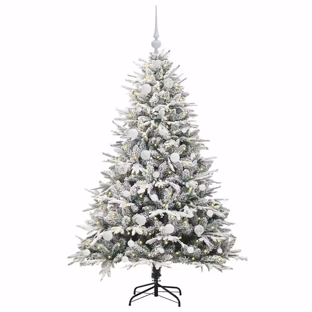 Albero di Natale artificiale preilluminato con LED luce bianca calda e set di palline vidaXL, colore verde, stile moderno in PVC e metallo – 2