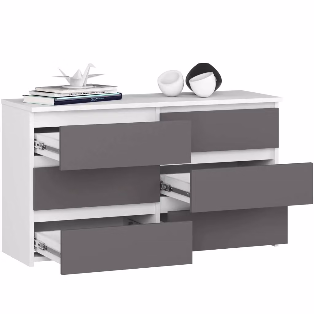 Cassettiera compatta AKORD CL100 con 6 cassetti, Bianca con inserti Grigio Grafite, L 100 cm x P 35 cm x H 57 cm – 2