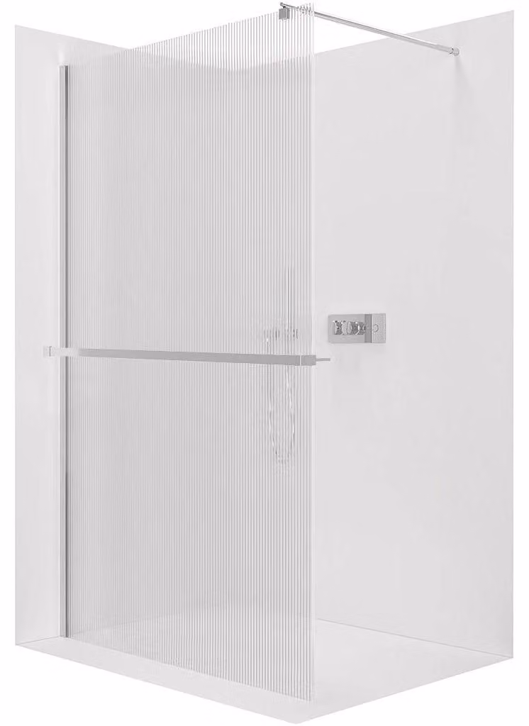 Pannello doccia angolare Walk-in Onyx Round L/P - 8 mm + ripiano/portasciugamani - colonna rotonda - cromato, vetro smerigliato - 60x200 cm