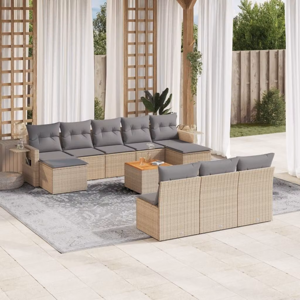 Maison Exclusive - Set Divano da Giardino 11 pz con Cuscini Beige Misto Polyrattan