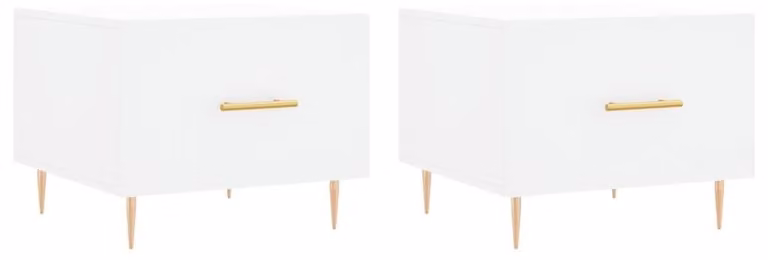 Set di 2 tavolini da salotto moderni con cassetto, colore bianco, dimensioni 50 x 50 x 40 cm