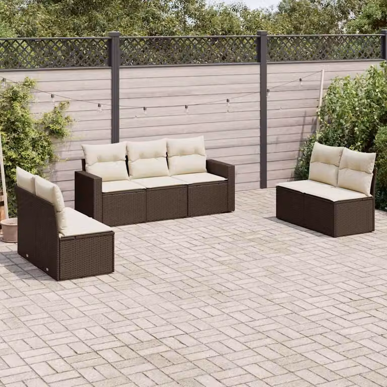 vidaXL Set Divani da Giardino 7 Pezzi in Polyrattan Marrone con Cuscini Imbottiti e Coperture Rimovibili