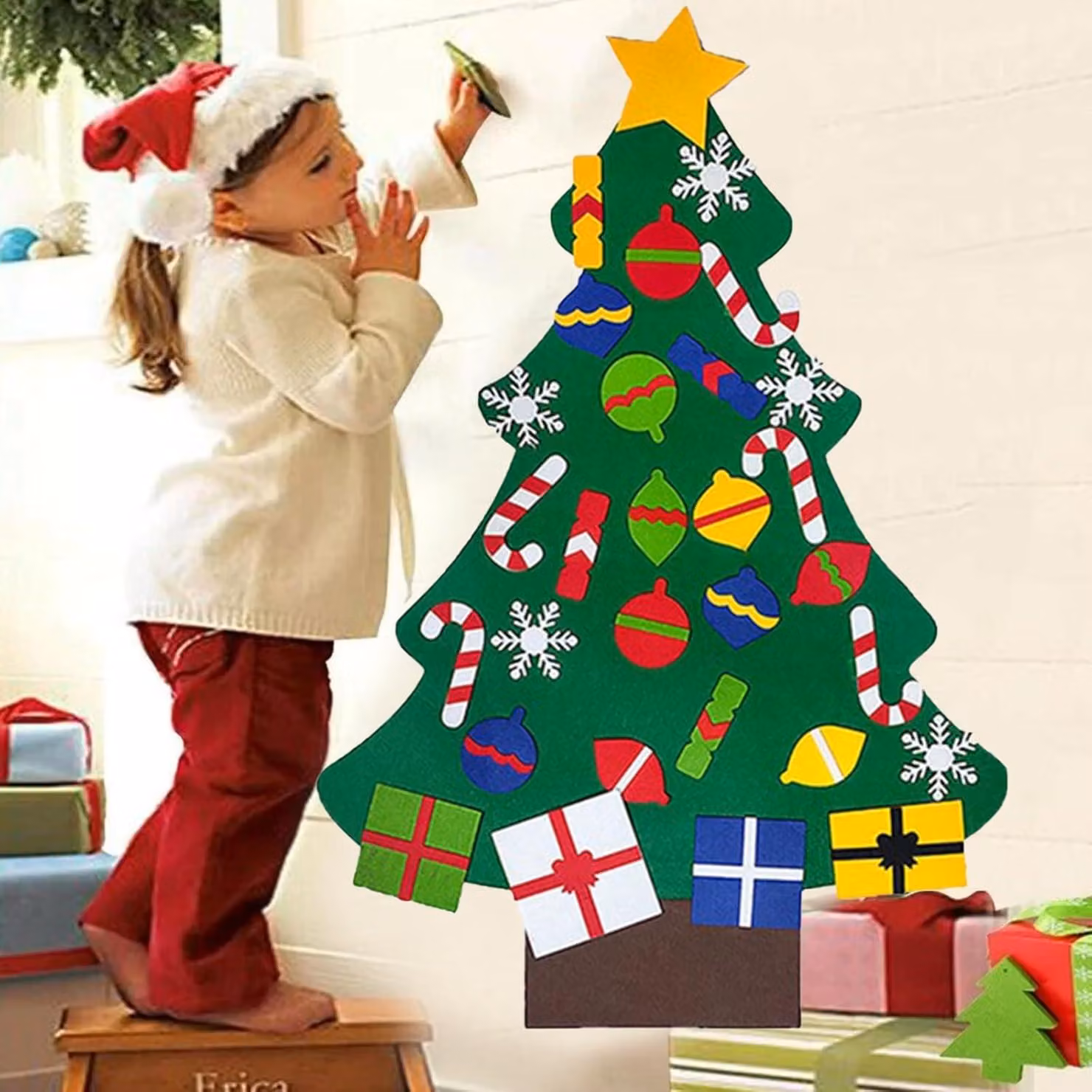 Albero di Natale con ornamenti in feltro rimovibili Decorazione natalizia fai da te