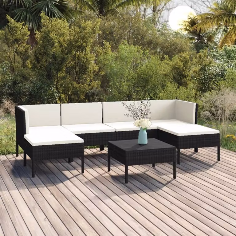 Maison Exclusive - Set da giardino da 7 pezzi con cuscini in rattan sintetico nero