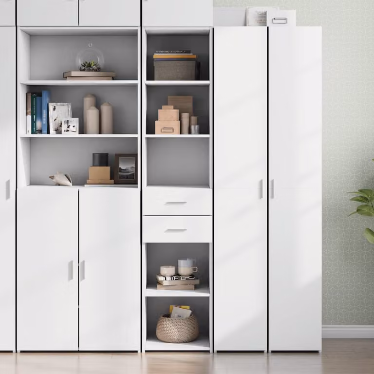 vidaXL Credenza Moderna Bianca in Legno MDF con Cassetti Interni L: 40 cm, P: 42,5 cm, H: 185 cm