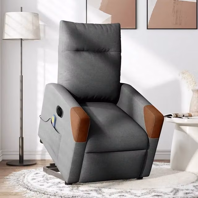 Poltrona Alzapersona Elettrica con Massaggio vidaXL in Tessuto Grigio e Marrone per Senior – 1