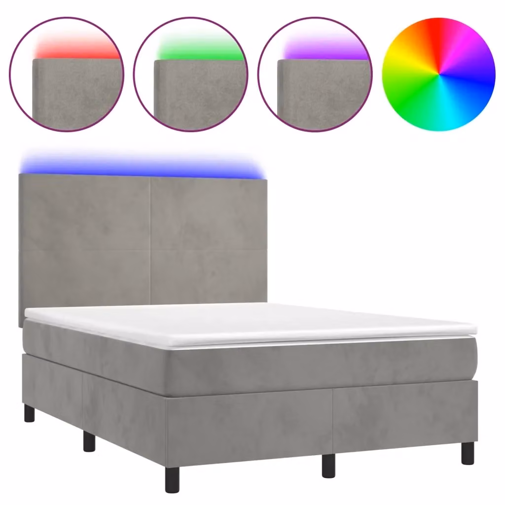 Letto Ibrido con Materasso e Illuminazione LED vidaXL in Velluto Grigio L/P: 140 x 190 cm – 2
