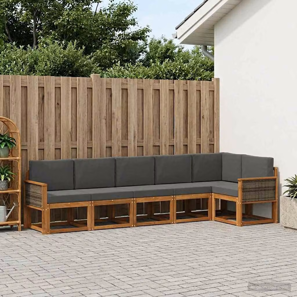 Set di divani da esterno vidaXL a forma di L composto da 6 pezzi in legno di acacia con cuscini beige e antracite
