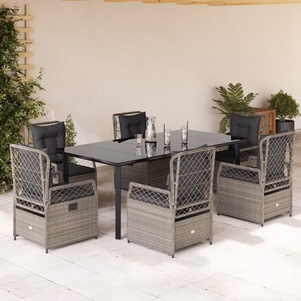 Maison Exclusive - Set da Pranzo da Giardino 7 pz Cuscini Polyrattan Grigio Chiaro