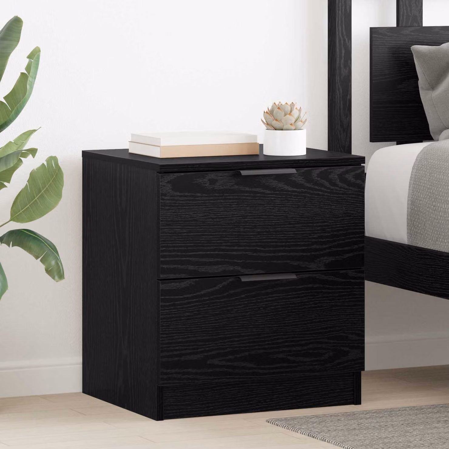 Set di 2 Armadi da Notte vidaXL in Rovere Nero, L 45 cm x P 39 cm x H 50 cm