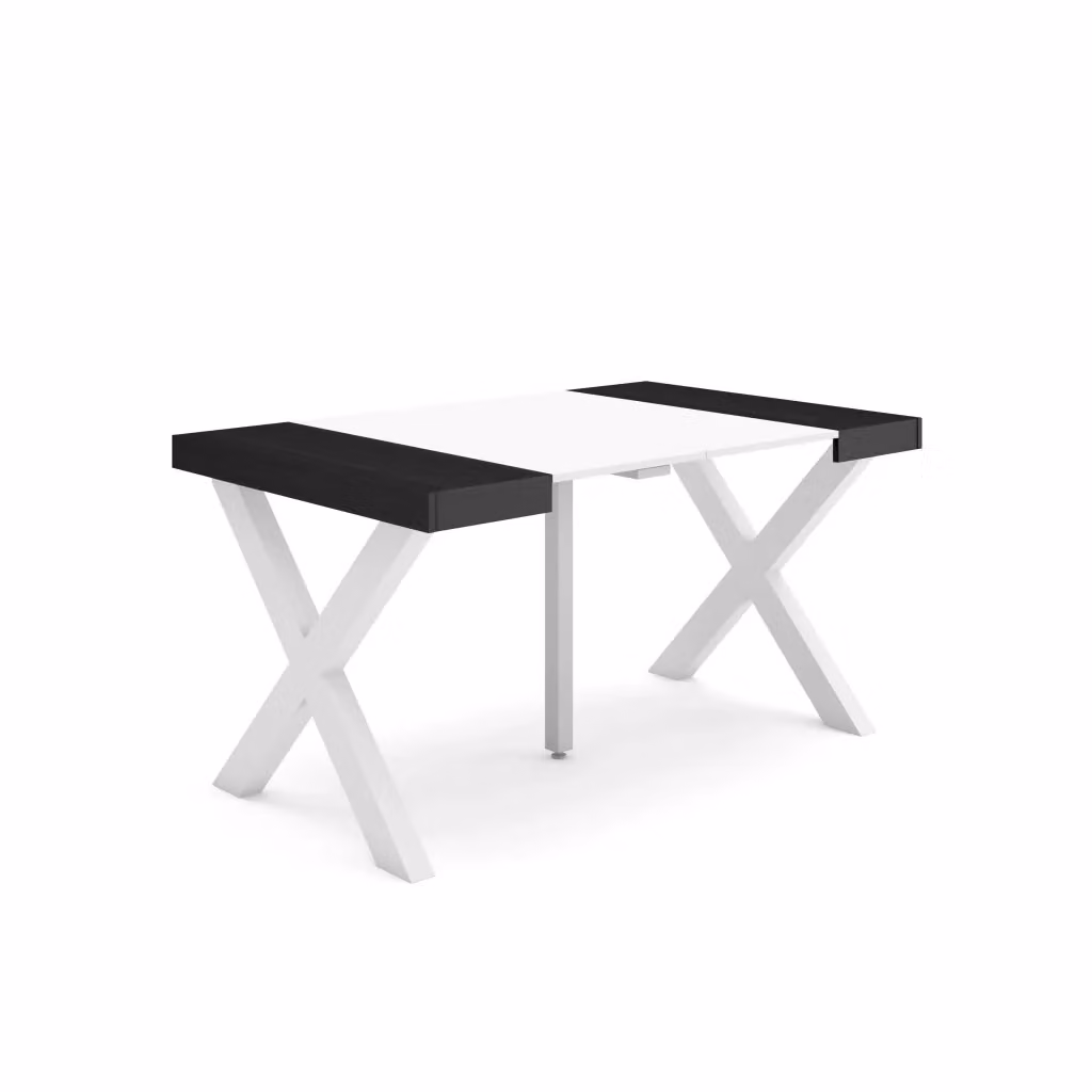 Consolle allungabile Skraut Home per 6 persone, gambe in legno, bianco e nero, L: 58-140 cm, P: 90 cm, H: 73 cm – 2