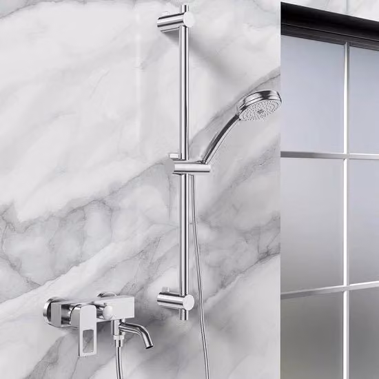 Stang per doccia elevabile con regolabile supporto per testa di doccia - asta di sostegno a goccia rotonda in acciaio inossidabile - 610 mm - accessori per la stanza da bagno
