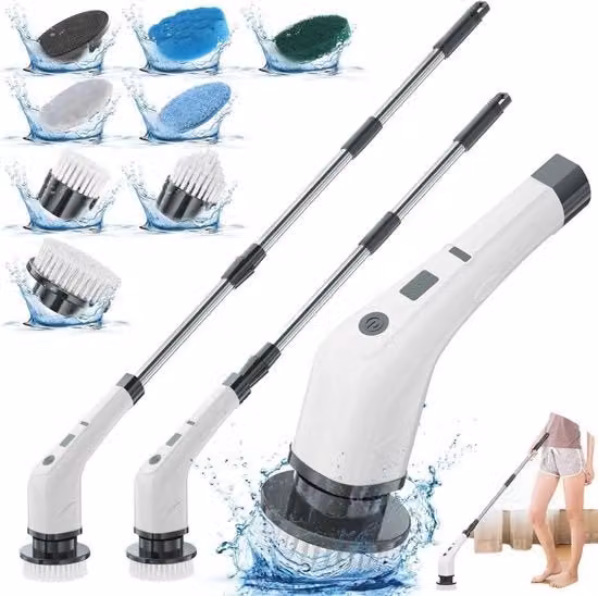 Schiumaio elettrico con 2 velocità e 8 setole intercambiabili per pulizia a fondo per bagno e cucina