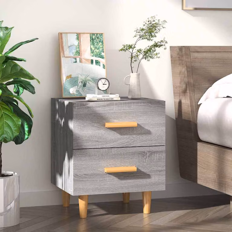 Comodino vidaXL in stile scandinavo Grigio Sonoma L: 40 cm, P: 35 cm, H: 47,5 cm