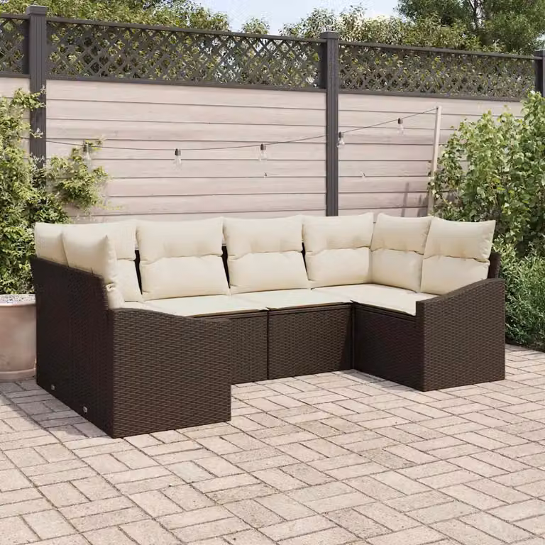 Set Divano da Giardino Moderno vidaXL in Polyrattan Marrone e Beige con Cuscini e Coperture Rimovibili