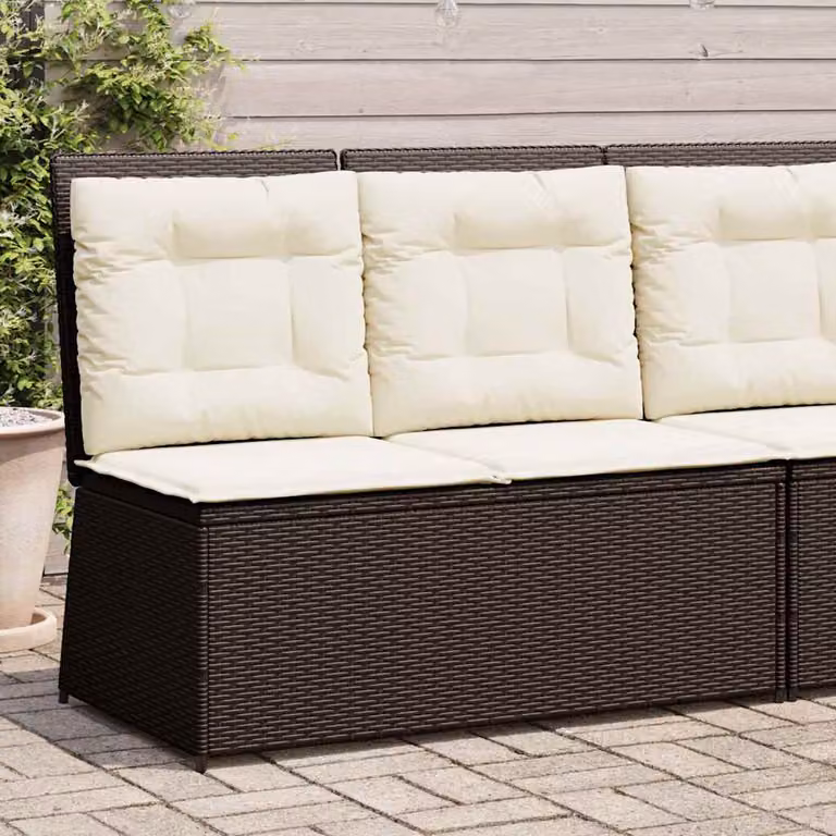 vidaXL Panca da Giardino Reclinabile in Polyrattan e Metallo con Cuscini Marrone e Bianco L: 110 cm, P: 67 cm, H: 95 cm