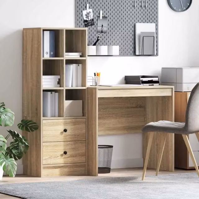 Scrivania moderna con scaffale vidaXL in rovere color marrone L: 125,5 cm, P: 50 cm, H: 127 cm