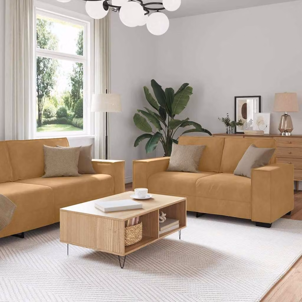 Set di divani 3 pezzi vidaXL in velluto marrone con cuscini, design moderno per soggiorno e ufficio