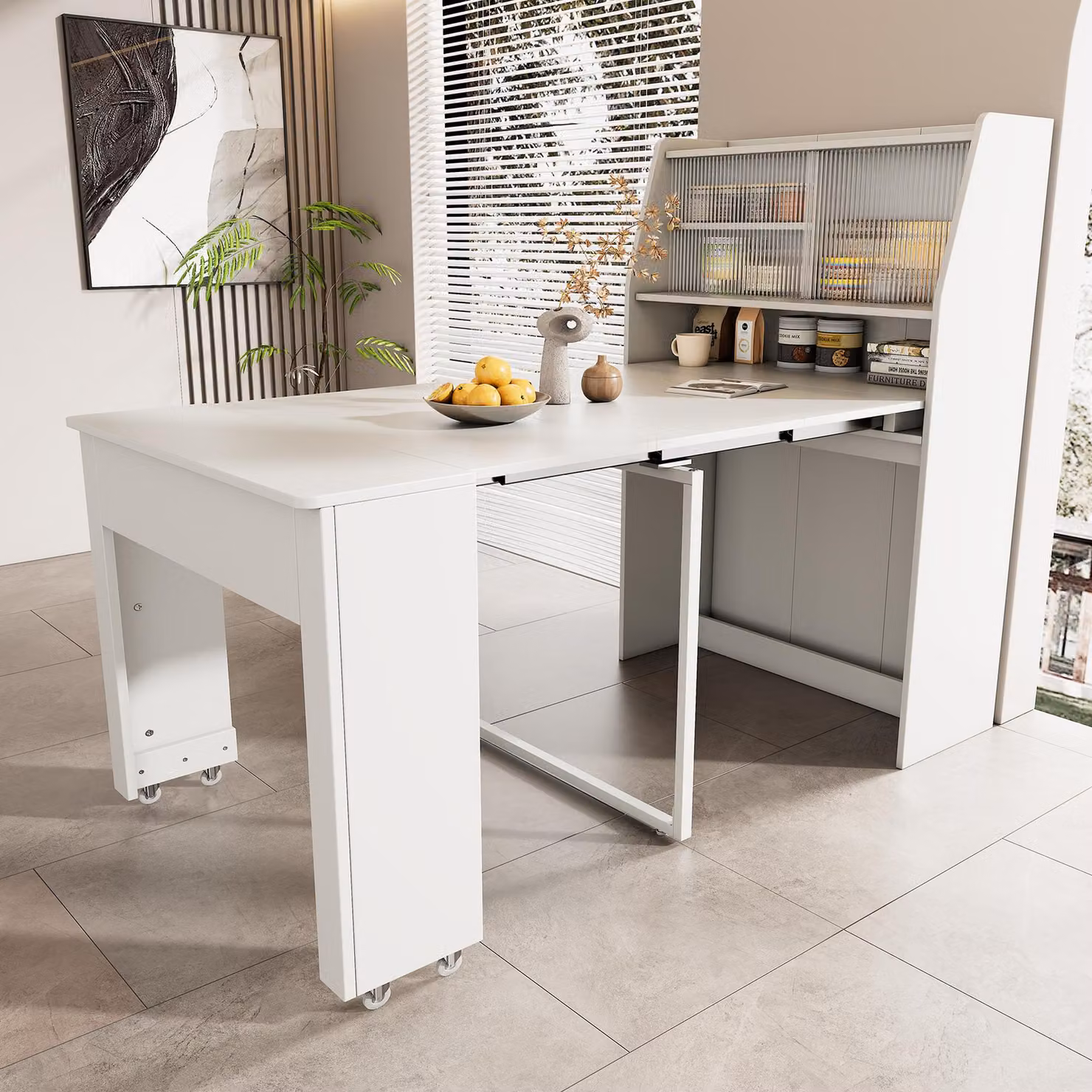 Tavolo da pranzo allungabile Sweiko, L52/132,5xL80xH76cm, Tavolo allungabile unidirezionale, Mobile contenitore per sala da pranzo, Tavolo da pranzo con contenitore, Tavolo da pranzo rettangolare, Tavolino da salotto, Tavolo da pranzo multifunzionale salv