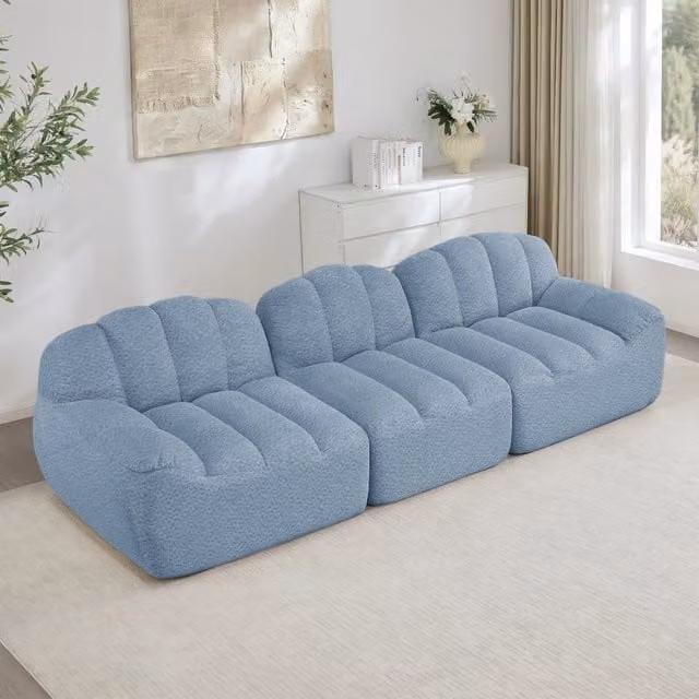 Divano Modulare 3 Posti ¨C MINIMAL ¨C Tessuto Morbido Blu, Seduta Profonda