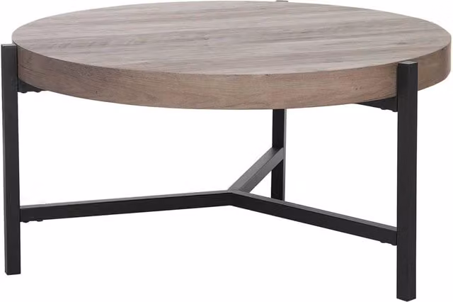 Tavolino da caffè Piano in legno tortora Gambe in metallo Nero 70 cm Rotondo moderno da salotto industriale