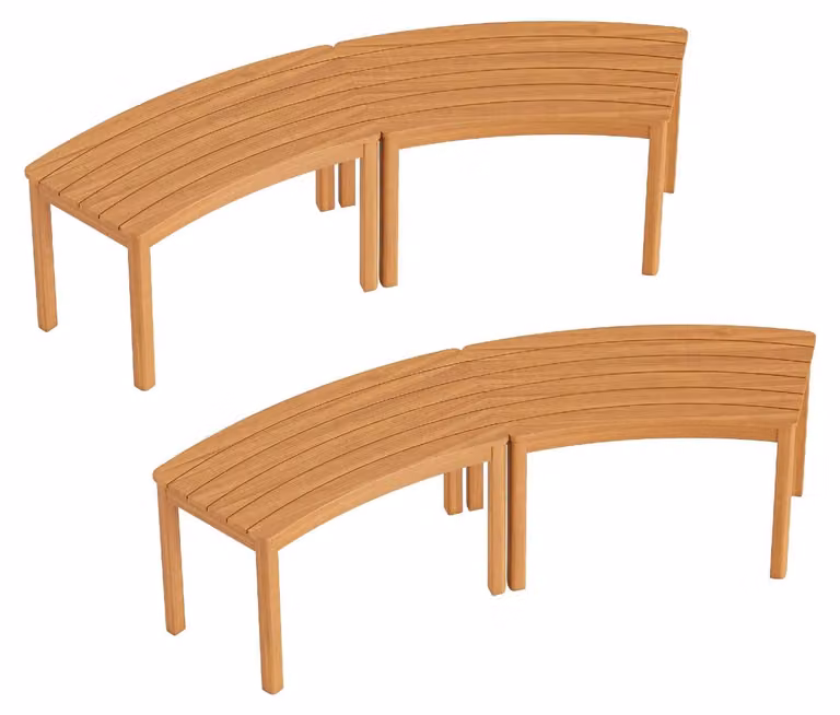 KOMFOTTEU, set di 4 panchine da giardino in legno massello, panchina da parco con schienale curvo e seduta a listelli, sgabelli da terrazza con una capacità di carico di 360 kg/720 kg, dimensioni 79 x 39 x 45 cm (4 pezzi)